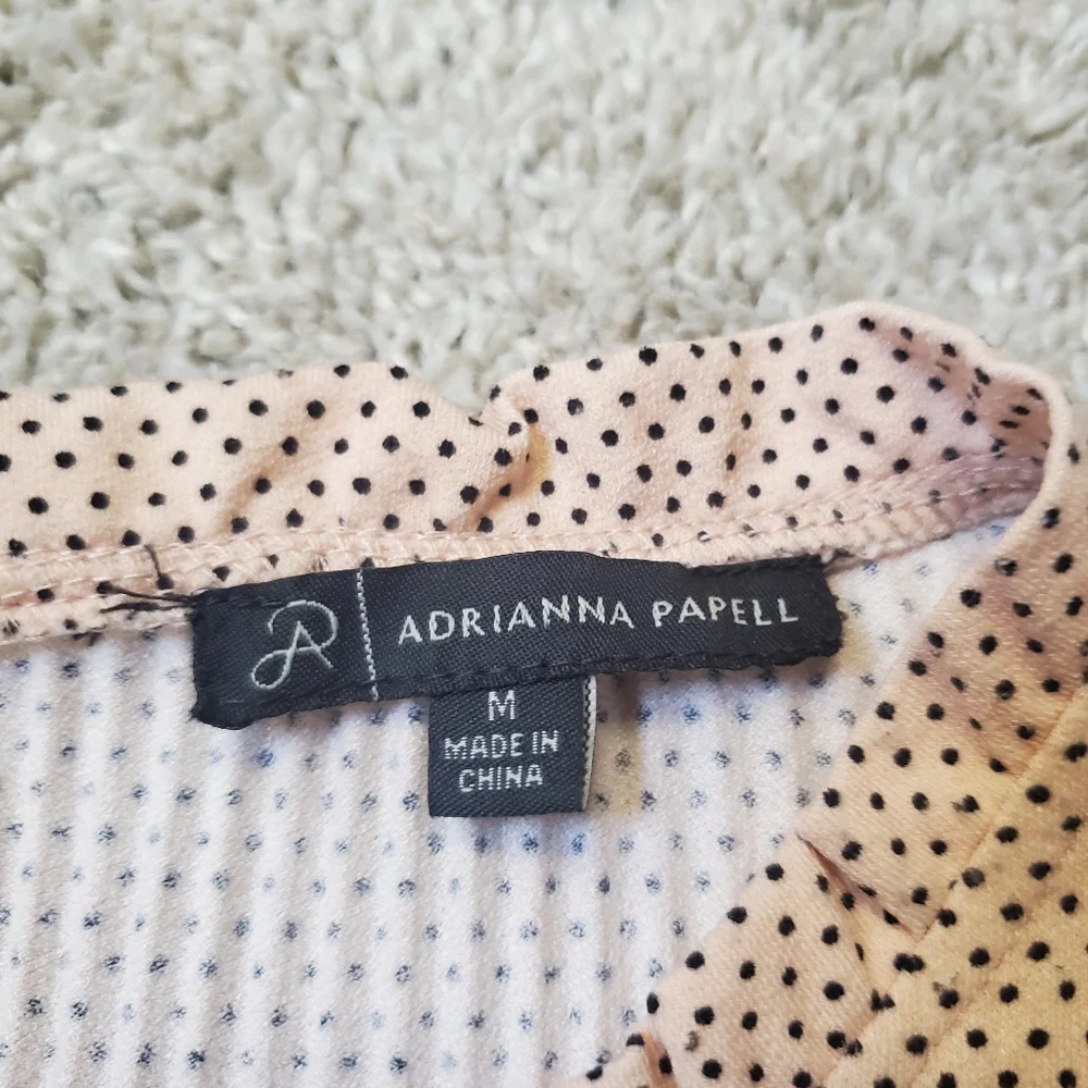 Adrianna Papell Pink Polka Dot Long Sleeve Blouse Top M EUC - Picture 5 of 8